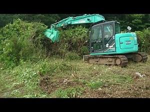 重機レア動画　バックホウハンマーナイフモア草刈り