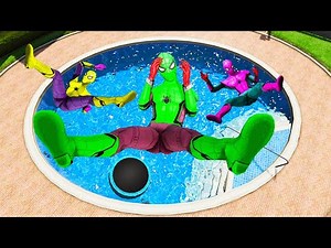 GTA 5 Rainbow Pink Vs Yellow & Red Spiderman Jumping into Pool (Euphoria Physics/Ragdolls) #1