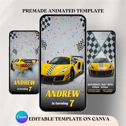 Fast One Race Car Video Invitation, Animated Go Kart Birthday Party Invite (editable Canva) - Etsy