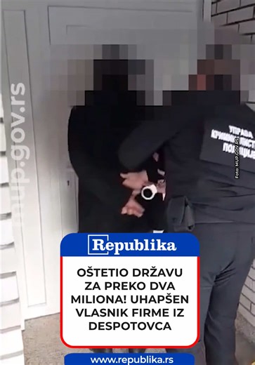 M. D. (1950) iz Despotovca, vlasnik i zakonski zastupnik PD „Sloga“ DOO Novi Sad, uhapšen je zbog sumnje na zloupotrebu položaja odgovornog lica. Sumnja se da je od novembra 2020. do juna 2021. neovlašćeno prodavao dobra u vlasništvu Republike Srbije, dok je korisnik bilo njegovo preduzeće. Novac od prodaje zadržao je za sebe. Time je, prema istrazi, pribavio protivpravnu korist od 2.249.500 dinara i za isti iznos oštetio budžet Srbije. Osumnjičeni će uz krivičnu prijavu biti priveden nadležnom 