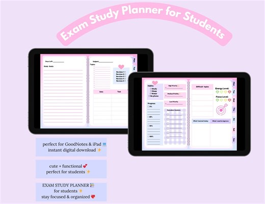 Exam Study Planner for Students | Test Prep Digital PDF (goodnotes) - Etsy