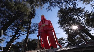 Shri Hanuman Jakhu Statue in Jakhu Temple in Shimla or Simla. capital of Himachal Pradesh north India Himalayas. Near shopping street in Mall Road Ridge.
