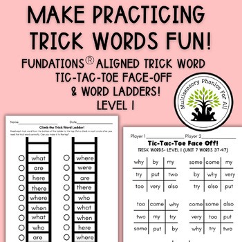 1st Grade Trick Word Games & Ladders- Fundations® aligned Trick Word Practice