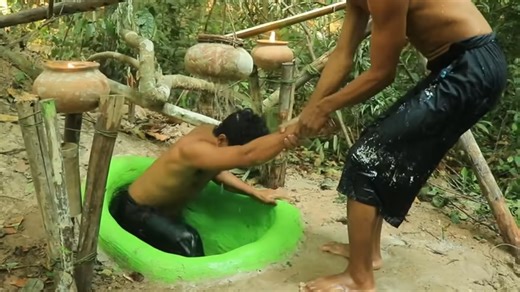 He dug a deep hole in the jungle... there's a pool inside