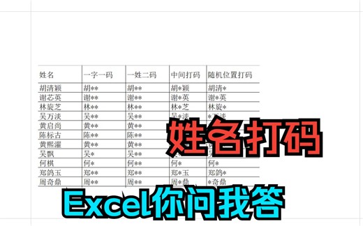 《Excel你问我答》姓名打码,显示成星号