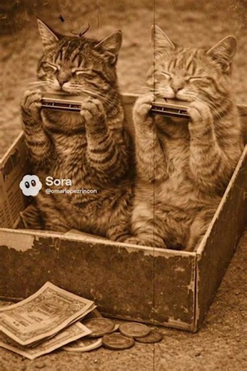 Two Cats Playing Harmonica for Tips… 🐱🎶