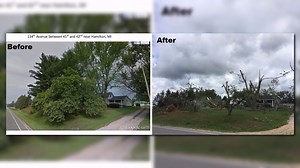 Dramatic before, after photos shows possible tornado damage near Hamilton