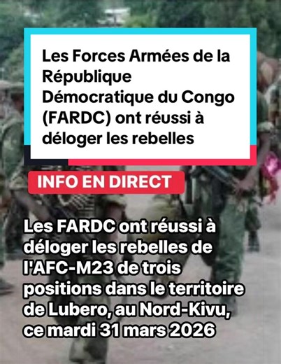 Les Forces Armées de la République Démocratique du Congo (FARDC) ont réussi à déloger les rebelles de l'AFC-M23 de trois positions dans le territoire de Lubero, au Nord-Kivu, ce mardi 31 mars. Selon des sources locales, les combats ont eu lieu dans les localités d'Alimbongo, Ndoluma et Mambasa, où les FARDC ont riposté avec des hélicoptères de combat et de l'artillerie lourde. Le porte-parole des opérations militaires, Colonel Mack Hazukayi, a confirmé que l'armée a frappé l'ennemi après avoir r