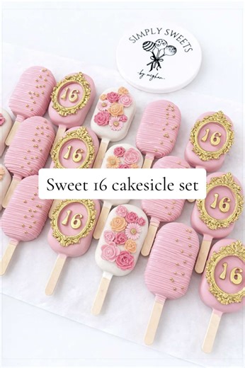 These pretty & girly cakesicles went out last weekend for a sweet 16th birthday! Hope she had the best time celebrating 🥳 #cakesicle #cakesicles #dippedtreats #sweet16 #treatmaker
