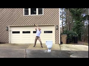Jeremiah smashing a toilet with a sledgehammer