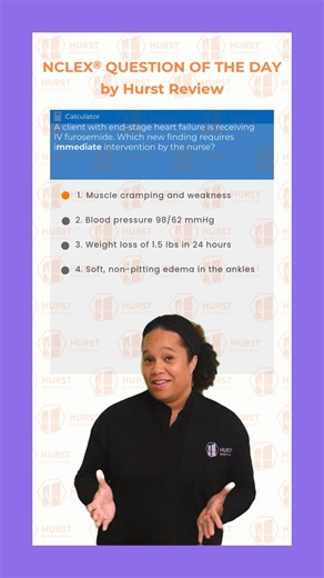 Hurst Review NCLEX on Instagram: "This furosemide question is all about priority thinking — and now we’re breaking down the why behind the correct choice so it sticks for test day. 🧠💧 💬 Be honest… did you change your answer after hearing the rationale? Drop a 🙋‍♀️ if this one helped, and tag a friend who’s studying diuretics with you! #NCLEXPrep #FutureNurse #NursingStudentLife #CriticalThinking #NurseLife"