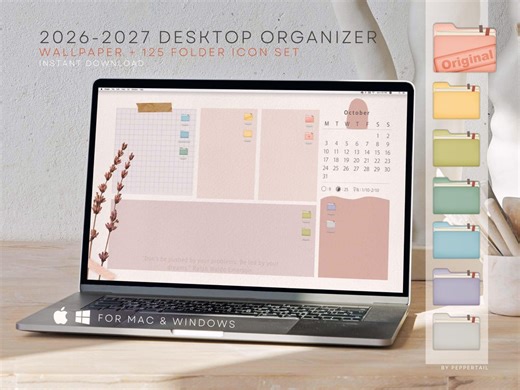 2026-2027 Desktop Organizer Wallpaper in Rainbow Pastel and Folder Icon Set for Mac,desktop Wallpaper,digital Calendar,desktop Folder Icons - Etsy