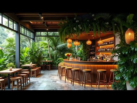 Tropical Garden Café Ambience 🌿☕ Smooth Jazz Piano & Cozy Cocktail Bar Vibes for Study & Relaxation