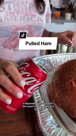 This Pulled Ham is Sweet, Salty Perfection Turn on your oven and get cooking. This baked ham recipe is great for any occasion. Covered in a barbecue rub, barbecue sauce, mustard and apricot preserves, this dish gets even better if you follow Nicole's lead and add a little Coca-Cola. Oven Baked Pulled Ham: Ingredients 1 (6 to 8 pound) bone-in ham (not spiral sliced) 2 tablespoons whole grain mustard 2 teaspoons liquid smoke 1 tablespoon brown sugar barbecue rub 1 cup sweet and spicy barbecue sauc