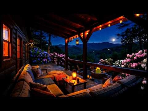Cozy Mountain Cabin Balcony 🌙 Spring Night | Crickets & Frogs Nature Sounds (10 Hours, No Music)