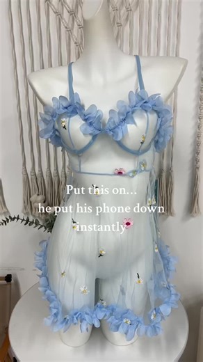 This nightie made him blush again #nightdress #womens #floral #embroidery #ruffle #backless #sheer #comfy #sleepwear