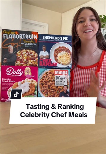 🎬🍛 Tasting and ranking Celebrity Chef Frozen meals! Was pretty shocked at my favorite 🥲 #guyfieri #gordonramsay #dollyparton #frozenmeals #tvdinner