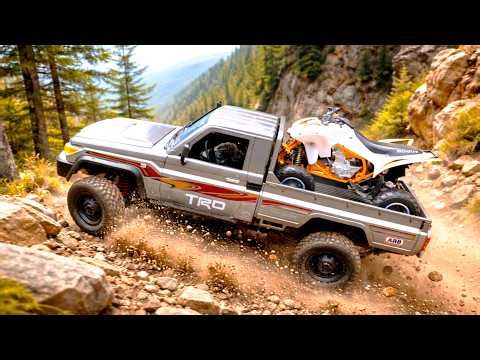 Ultimate RC Toyota Land Cruiser vs Extreme Off-Road! Delivering ATV Honda TRX on Steep Rocky Trails