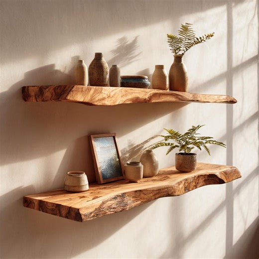 Live Edge Floating Shelves, Solid Natural Wood Wall Decor, Rustic Farmhouse, Kitchen, Bathroom - Etsy