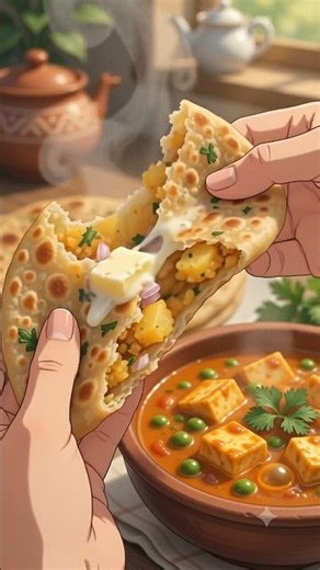 Homemade Matar Paneer & Aloo Paratha 🫛🫓 | | Ghibli Style #ghibli #cooking #cozycooking