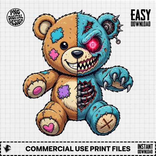 Cyborg Teddy Bear Clipart, Creepy Cute Robot Bear PNG, Dark Aesthetic Digital Download, Gamer Tattoo Art, Halloween Spooky Design - Etsy