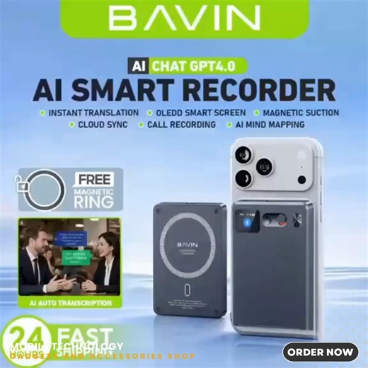 Monica Sy | Mobile Technology Gadgets and Accessories Shop on Instagram: "📌BAVIN MP107 Ultra-Slim Magnetic AI Voice Smart Recorder with Real-Time Translation, Calls, Transcription❤️🛒 #availablenow #OrderNowOnline Specifications: ✅ Brand: Bavin ✅ Model: MP107 ✅ Battery Capacity: 800mAh ✅ AI Tech: ChatGPT 4.0 ✅ Battery: 100 Hours ✅ Functions: Transcribe & Summarize ✅ Translation: Real Time / Multi Language ✅ Charging Interface: Type-C ✅ Display: OLED Screen ✅ Net Weight / Gross Weight: 64g / 207
