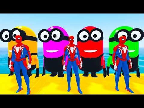 GTA 5 RED SPIDERMAN VS RED MINION VS YELLOW MINION (Epic Ragdolls Funny)