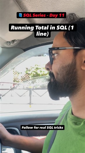 Mohammad Rahmatullah on Instagram: "Running Total in SQL (1 line) “No GROUP BY. No subquery 😳” • Problem: cumulative sum • Window function logic • SUM() OVER(ORDER BY …) • Why analysts love this • Real dashboard use case 👉 Follow for real SQL tricks"