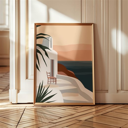 Digital Download Minimalist Mediterranean Landscape Print Greek Island Coastal Wall Art Terracotta Home Decor - Etsy