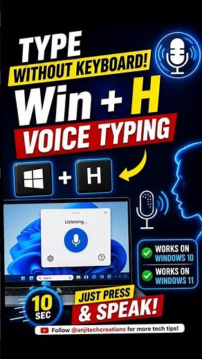 Type Without Keyboard!Voice Typing Shortcut #windows #voicetyping