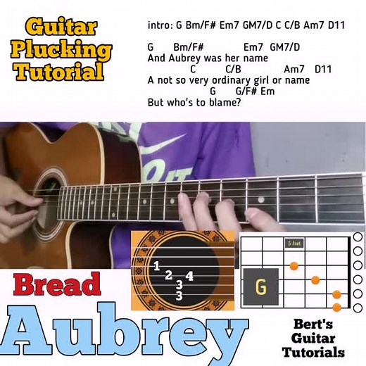 Aubrey - Bread guitar chords with lyrics and plucking tutorial