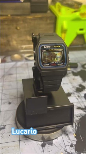 Lucario Casio F-91W 💙Fast cuts.Aura energy #CasioShorts #Lucario #WatchASMR #CasioMod #PokemonStyle