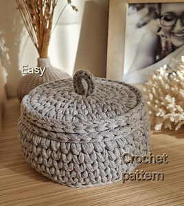 Crochet Basket With Lid Pattern: T-shirt Yarn Storage (PDF Pattern) - Etsy