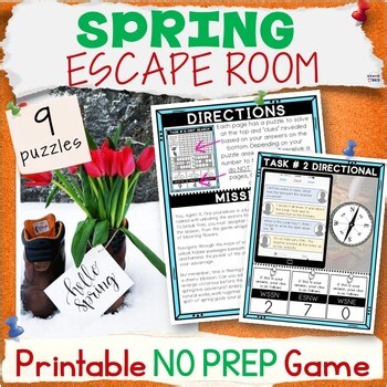Spring Escape Room Middle School Activity 9 Puzzles Springtime Breakout Game