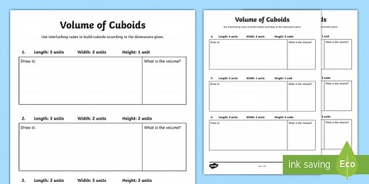 Volume of Cuboids Practical Worksheet