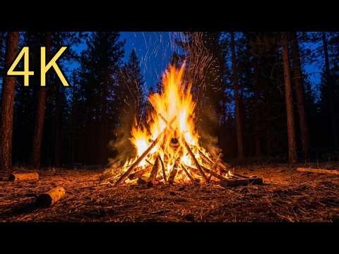 4K Cozy Crackling Campfire Sounds 🔥 3 Hours Deep Sleep & Relaxation | Night Forest