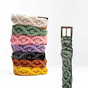 Handmade Macramé Dog Collar, Soft & Padded with Metal Buckle, Adjustable Green Collar for Small & Medium Dogs, Lightweight, Eco-Friendly & Durable Design, M