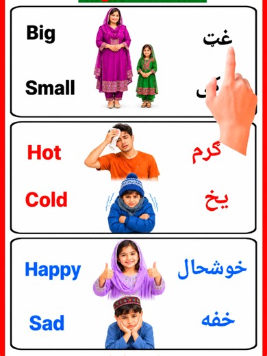 English to Pashto Size Vocabulary