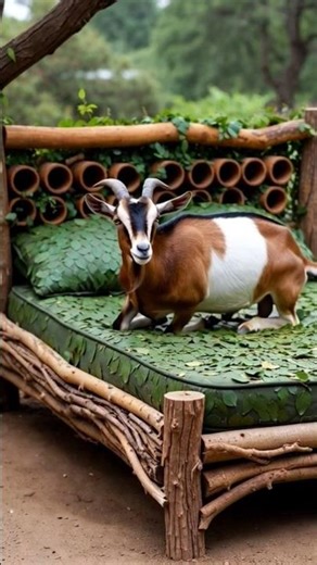 Peaceful Goat Sleeping on a Natural Bed of Leaves 🌿