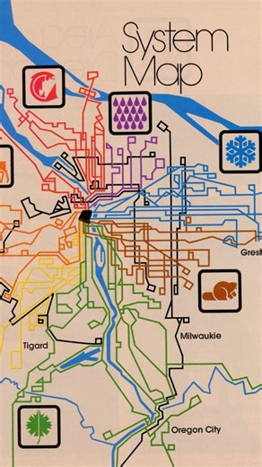 Portland Vintage | Ian | This 1978 Portland transit map shows a symbol-based wayfinding system used in the downtown bus mall until the '90s. Each station was... | Instagram
