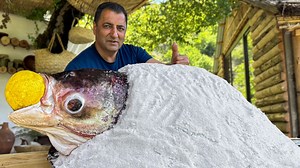 I Caught Unreal Huge Fish and Baked in 20 KG of Salt! I'm Shocked It's a Real River Monster😱! Fish Day in the Village of Azerbaijan. Very Delicious 🔥 | Wilderness Cooking
