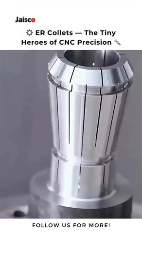Jaisco | Motor Manufacturer🇮🇳 on Instagram: "ER collets may look small, but they’re crucial for holding tools and workpieces with micron-level accuracy in CNC machines. Their tapered design grips evenly around the shank, minimizing runout and vibration while allowing fast tool changes. From milling to drilling, these compact devices ensure every cut is precise, smooth, and repeatable. Share this with someone who loves seeing machines perform at peak accuracy. . . . . . . . . . . . . . . . . . 