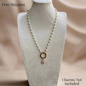 Custom Pearl Necklace With Charm Holder Pearl Charm Necklace Handmade Jewelry Present for Women & Teen Girls Elegant Accessory Gift for Her - Etsy