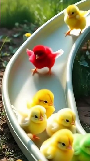 A happy day on the slide for rainbow chicks 🌈🐤