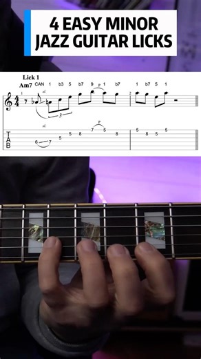 4 Easy Minor Jazz Guitar Licks /// Lesson With Tab and Interval Names