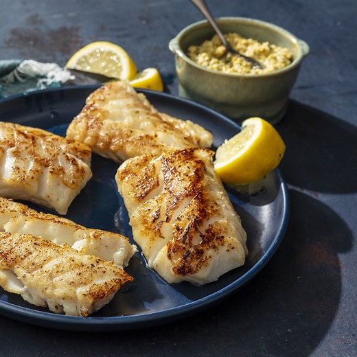 Pan-Roasted Cod with Green Olive, Almond, and Orange Relish | America's Test Kitchen