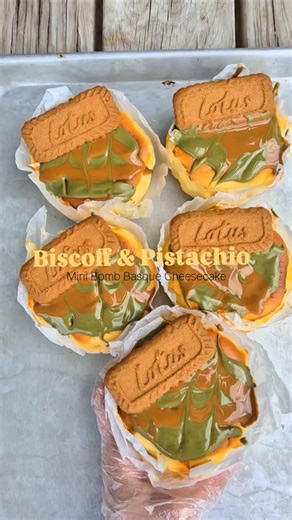MINI BOMB 💣 🧀 Basque Burned cheesecakes!! Today on the menu Biscoff & Pistachio 😍 DON'T MISS OUT!! - #fyp #food #foryou | La Bomb Cookies Perth