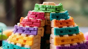 Celebrate the holidays with a colorful christmas tree cake on a pink plate against a wooden table backdrop. Perfect for festive gatherings, this homemade dessert is a sweet addition to your dinner