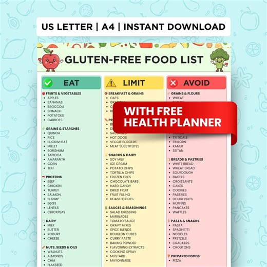 Gluten Free Food List, Gluten Free Grocery List Printable, Gluten Free Shopping List for Celiac & Gluten Intolerance, Pantry Food Guide PDF - Etsy